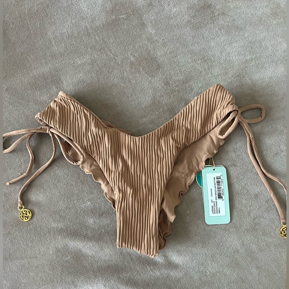 Luli Fama Drawstring Side Bottom-Coconut-Size Small- Reversible-Cheeky-Brand New